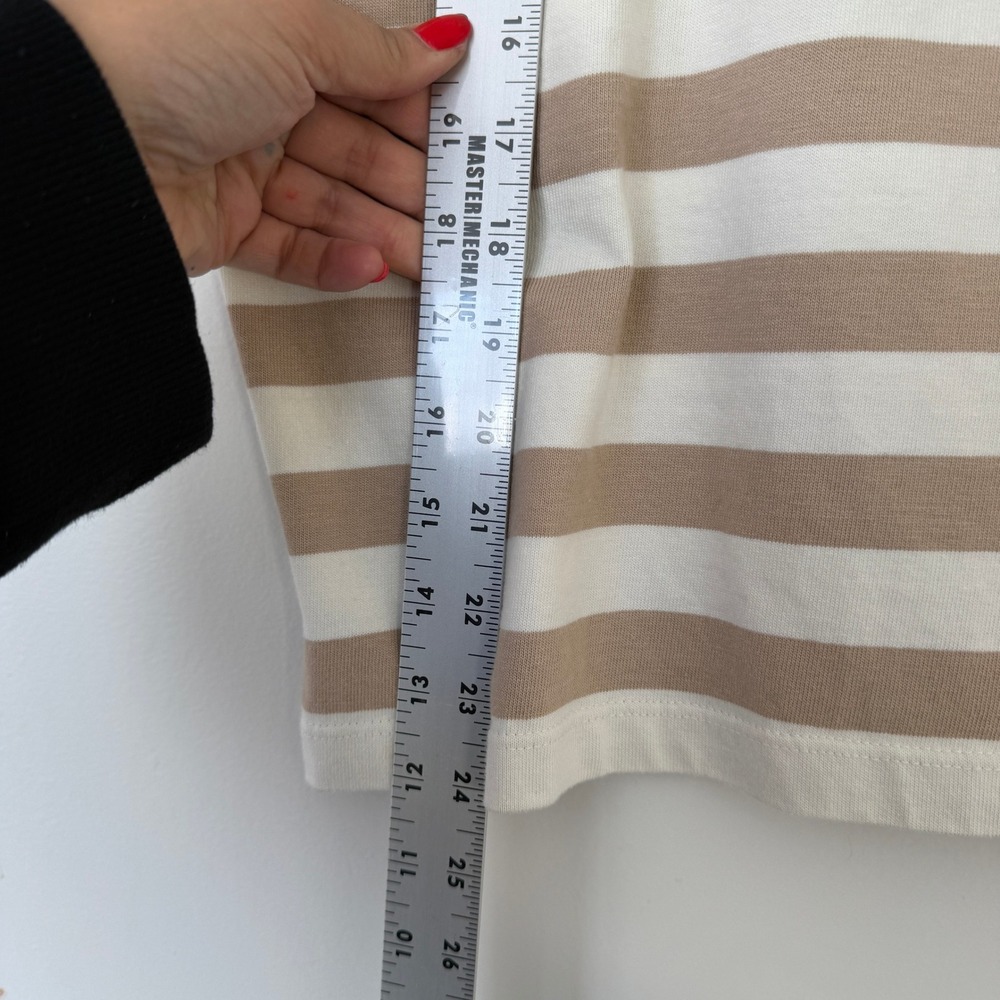 J.Crew‎ Womens XL Striped Short Sleeve Boatneck Top Gold Button Shoulder Beige - Picture 9 of 9